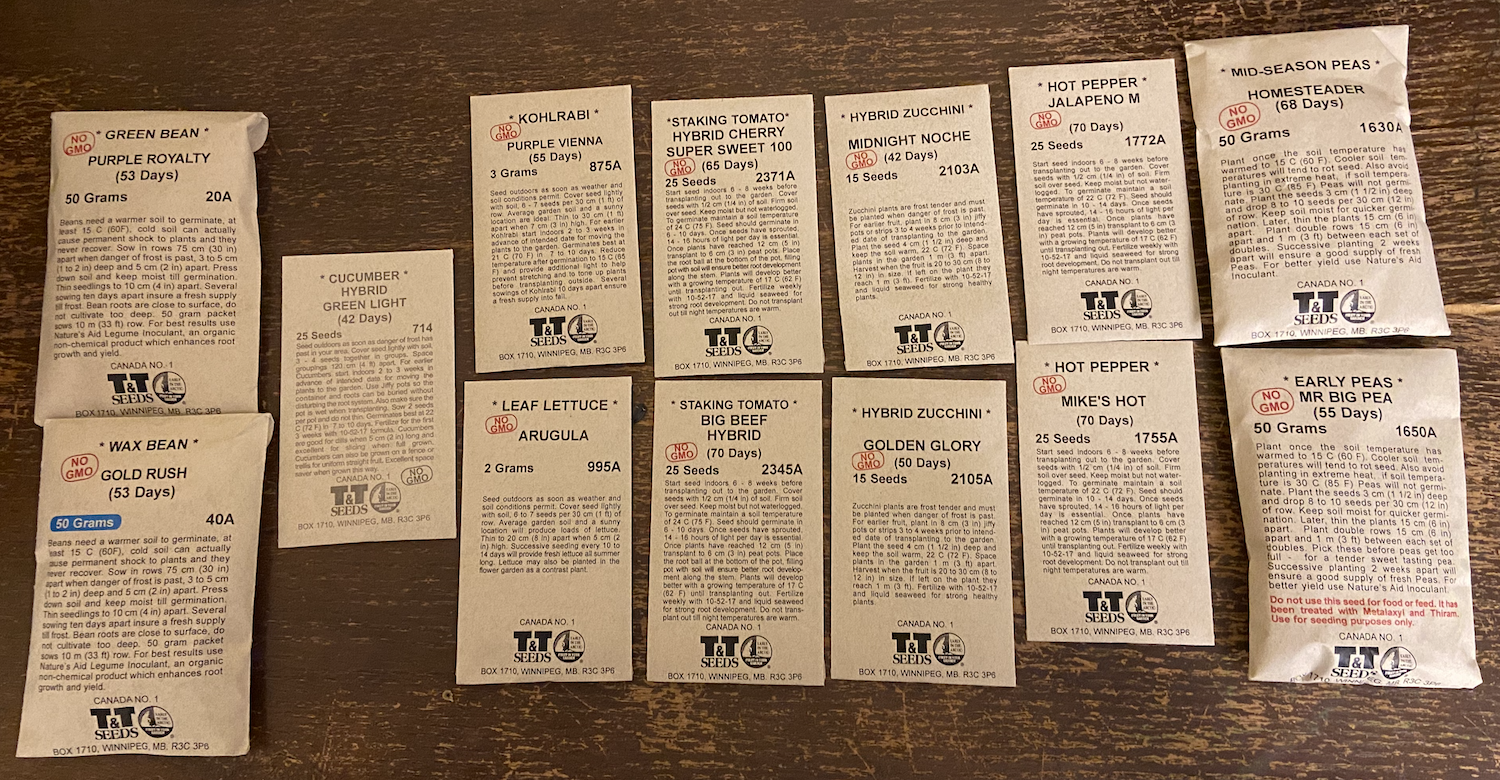 Packets of seeds from T&T Seeds